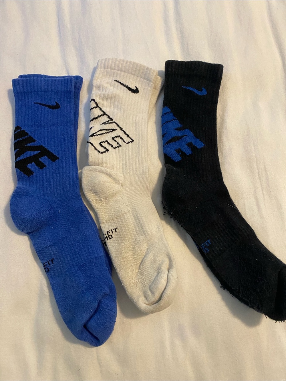 Nike Kids Crew Socks Trio โ Blue, White, Black